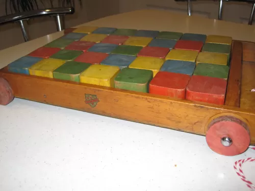 Restored Toy Cart with building bricks